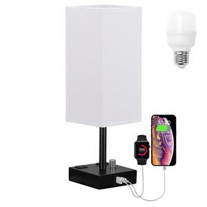 Rotary Control LED Modern <b>Plug</b>-<b>In</b> Middle Size Warm <b>Light</b> Fabric Lamp Shade Bedside Night <b>Light</b> for Home Bedroom Kids Room - Product Image 1