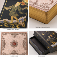 Cartes de tarot de luxe en feuille d'or, jeu de 78 cartes, jeu de tarot en plastique PVC imperméable, outil de divination classique Rider Waite avec boîte