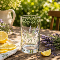 Verre à eau droit transparent avec imprimé floral vintage lavande et papillons, pour jus et boissons