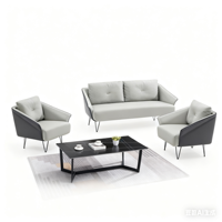 Ensemble de canapés de bureau trois places minimaliste moderne en cuir synthétique gris et noir style luxe pour appartement, maison, bureau, hôtel, salon