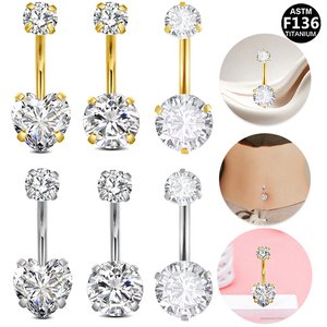 Getto ASTM-F136 in titanio per bambini ombelico anello ombelico con zircone placcato <span class=keywords><strong>argento</strong></span> interno filo elica corpo Piercing - Product Image 1