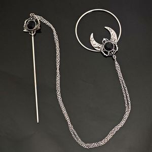 Retro Viking Crescent Moon Imitation Gemstone Unique Witch Accessory Beautiful Scandinavian Norwegian Style Hairpin Hair Stick - Product Image 3
