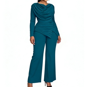 Pantalones Rectos con Cuello Campana para Mujer, con Mangas Largas, Mono Asimétrico de Color Sólido, a la Moda - Product Image 1