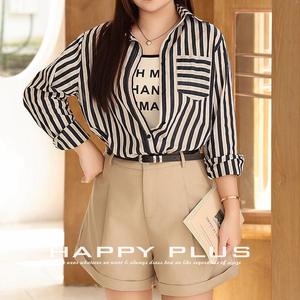 Happy Plus – chemise rayée de protection solaire pour femmes, grande taille, en coton, manches longues, Upf 50, ensemble trois pièces, N8891 - Product Image 3