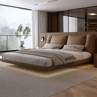 Lit double en bois flottant suspendu, style italien moderne, élégant et confortable