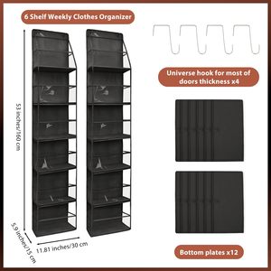 6-<b>Shelf</b> Hanging Closet Organizer for Kids Outfits Days of Week Labels & Clear Window Foldable Over Door Storage Organizer - Product Image 5