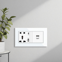 Prise murale Delviz 2A avec port USB universel 13A, panneau en verre cristal, charge rapide intelligente de type C, interface RJ45 pour ordinateur