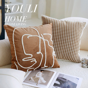 <span class=keywords><strong>Federa</strong></span> Vintage Nordica Quadrata in Tela <span class=keywords><strong>Marrone</strong></span> Crema con Motivo Pied-de-Poule per Letto e Divano del Soggiorno dal Design Moderno e Semplice - Product Image 2