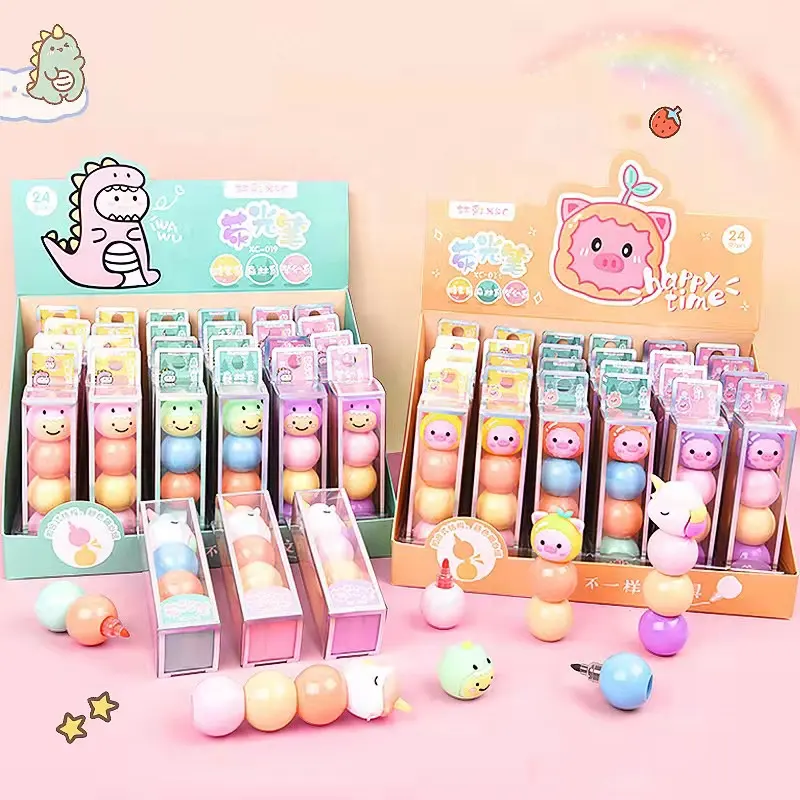 Hadiah Sekolah Kreatif Dinosaurus Lucu Unicorn, Set Pena Highlighter untuk Anak-anak