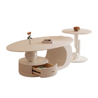 Table basse moderne haut de gamme de style crème, luxe léger, petite taille, style français, ovale, en dalle de pierre frittée