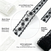 Ruban de dentelle brodé en maille filet à petites fleurs de 2,2 cm, blanc, noir, ivoire, pour vêtements, robes, couture, décoration DIY