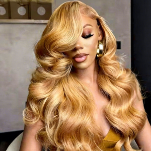 Parrucca 13x4 Honey Blonde 200% Densità, con Frontale in Pizzo Trasparente, Capelli Umani Pre-Pizzicati con Baby Hair, Ondulata, <span class=keywords><strong>Colore</strong></span> 27 #   Colorato - Product Image 1