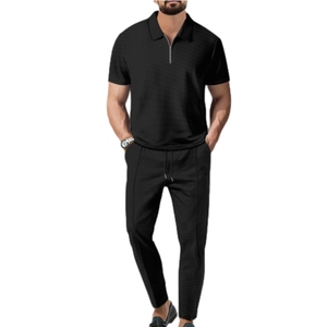 Wholesale New Products Casual Solid Color Zipper-Lapel Short-Sleeved <strong>Pantsuit</strong> for <strong>Men</strong> Sehe Fashion - Product Image 2
