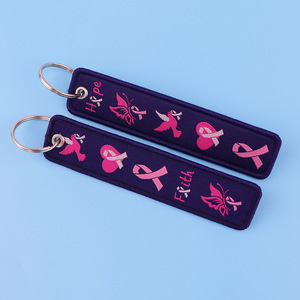 Hot Pink Ribbon Weaving Mark Keychain Double-Sided Decorative Pendant Office Certificate Metal Key Ring Promotional Carabiner