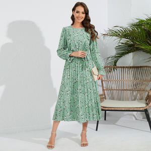 PRETTY STEPS Nuevo vestido plisado con volantes para mujer Cuello redondo, vestido floral delgado <span class=keywords><strong>de</strong></span> longitud media - Product Image 3