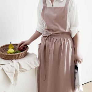 Delantal artístico de algodón puro sin mangas para mujer, con estampado floral, nuevo, antimanchas, para cocina, hogar, ropa de trabajo japonesa, con cintura. - Product Image 4
