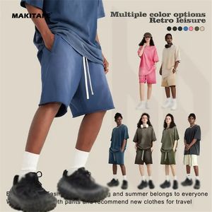 กางเกงขาสั้นผ้าฝรั่งเศสเทอร์รี่แบบยูนิเซ็กซ์ ขอบดิบ ความยาวกลางเข่า สีพื้น ระบายอากาศได้ดี ผ้าฝ้ายเนื้อหนา สไตล์ลำลอง สำหรับออกกำลังกาย วิ่ง ฟิตเนส วินเทจ - Product Image 2