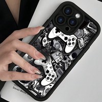 Coque en TPU à thème console de jeu noir et blanc pour iPhone 17 Air 16 15 14 Plus 13 12 18 Pro/Pro Max avec design à bords étagés