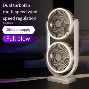 Portable Solar Rechargeable Dual <b>Head</b> Desk <b>Fan</b> With Light 5-Speed Mechanical Control for Home & Outdoor Use Plastic Desktop <b>Fan</b> - Product Image 4