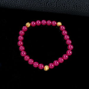 Pulsera de Perlas de Rubí Cultivado en Laboratorio, Plata de Ley 925, Perlas Redondas de 6.26mm, Joyería Lujosa y Delicada para Uso Diario para Mujer - Product Image 1