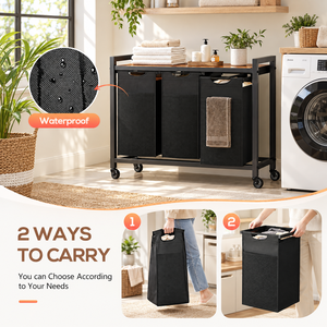 Cesto de Ropa Moderno de Bambú con Estante y 3 Bolsas de Forro Extraíbles para Dormitorio y Baño - Product Image 4