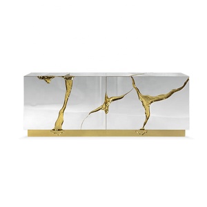 Buffet de luxe avec incrustations dorées, base en acier inoxydable 304, meuble de rangement pour projet de hall d'hôtel de prestige - Product Image 1