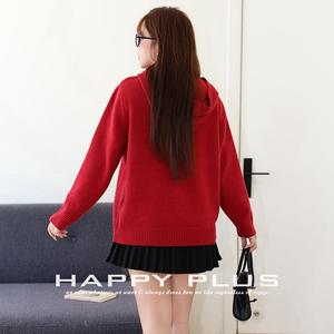 Pull à capuche rouge pour femme Runqi avec broderie ours en peluche, grande taille, tricot jacquard, col rond, anti-boulochage - Product Image 3