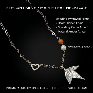 Collana con Ciondolo a Foglia d'Acero 2026, Catena a Forma di Cuore, Zircone, Pietra Naturale, Perla, Placcato Argento, Perla Imitazione - Product Image 1