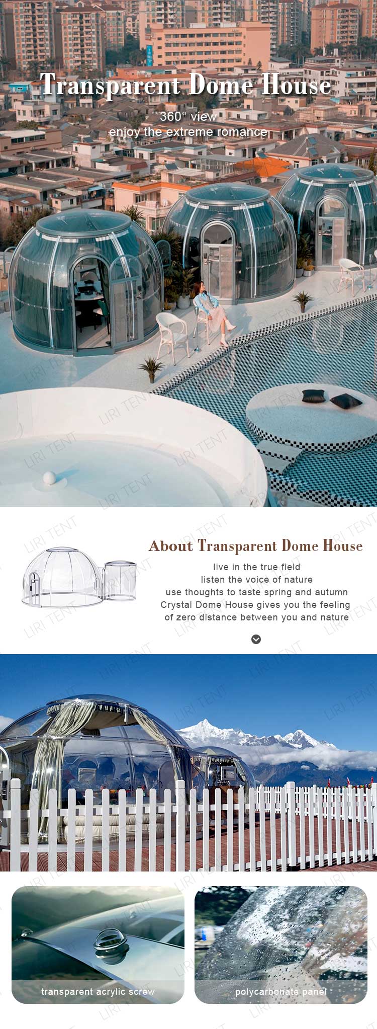 Transparent Glamping Geodesic Dome House Waterproof PC PVC Domes