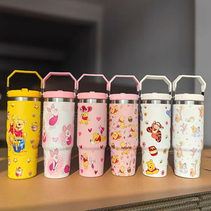Cheap Wholesale 30oz Cartoon Luxury Thermal Cup Vacuum Straw Travel Drink Mug Insulated Stainless Steel Tumbler with Handle - Product Image 4