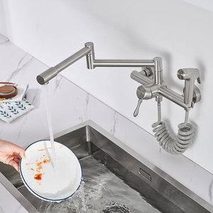 Stainless Steel Wall <b>Mounted</b> Kitchen Faucet 2 Handle Flexible Modern Design For Sink Use - Product Image 1