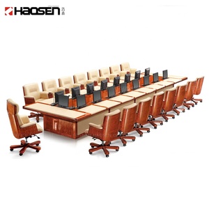Conference Table Luxurious Leather Upscale Boardroom Office LCD Raised And Lowered Conference Table