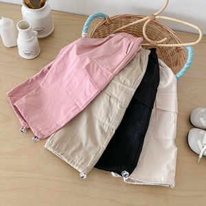 <span class=keywords><strong>Pantaloni</strong></span> <span class=keywords><strong>Cargo</strong></span> in Cotone per Bambini Primavera Autunno, Tinta Unita, Vita Elastica, Caviglie Arricciate - Product Image 3