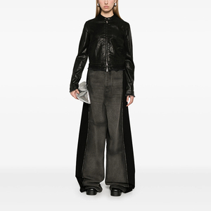 Jeans da Donna Personalizzati Super Baggy a Gamba Larga, <span class=keywords><strong>Pantaloni</strong></span> in Denim Streetwear a Vita Media con Lavaggio Vintage e Color Block Nero - Product Image 1