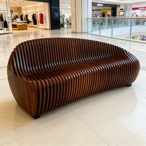 Y766 Precision Cut <b>Wooden</b> <b>Slice</b> Chair Wave Pattern Modern Indoor Lounge Bench for Residential Commercial Use Sculptural Chair - Product Image 6