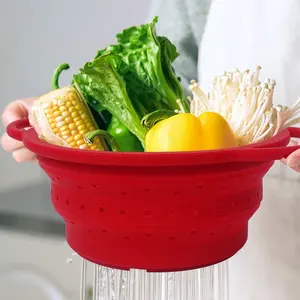 Reusable Vegetable Fruit Folding Drain Basket Kitchen Round Air Fryer Silicone Basket