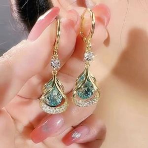 French Trendy Alloy Crystal Waterdrop Dangle <b>Earrings</b> Long Bling Rhinestone Geometric Pendant Jewelry Silver Plated - Product Image 3