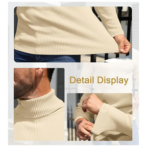 เสื้อสเวตเตอร์คอเต่าผู้ชายสีเบจ ผ้าถักเนื้อนุ่ม ยืดหยุ่น ทรงเข้ารูป สวมใส่สบาย เหมาะสำหรับฤดูหนาว - Product Image 6
