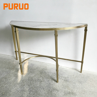 Table console d'entrée PURUO en acier inoxydable doré, style moderne de luxe, véritable marbre, prix de gros, tables de couloir de style italien