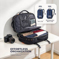 Sac à dos Oxford 40L-50L extensible avec fermeture éclair anti-explosion pour les voyages en avion, OEM ODM, couleur personnalisée, BSCI ISO9001