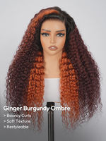 Perruque Lace 13x4 Ondulée Profonde Bourgogne avec Mèches Roux - Sans Colle, Cordon Invisi, Qualité Salon, Prête à Porter, Cheveux Humains