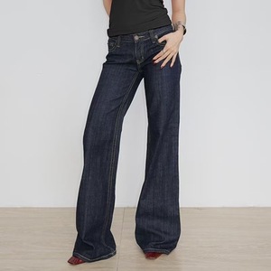 Jeans Svasati a Vita Bassa in Denim Ricamato con Lettere, Stile Vintage Americano, Effetto Slim, Lavaggio Distressed, per Ragazze alla Moda e di Carattere - Product Image 4