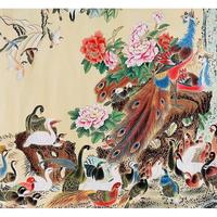 Papier peint mural brodé personnalisé, fleurs botaniques peintes à la main, oiseaux, broderie chinoiserie, art brodé sur soie chinoise