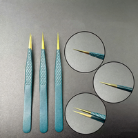 Hochpräzise Edelstahl-Pinzetten für Wimpernverlängerung, Goldene Feder-Delfin-Blüten-Pinzetten-Serie mit Glatter Spitze