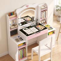 Table de maquillage contemporaine en bois pour enfants avec tableau noir, armoire de rangement pour bijoux, tabouret et chaise, ensemble pour petites filles, blanc