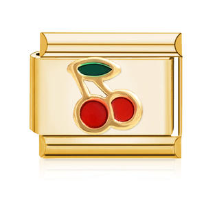 Ciondolo Italiano in Acciaio Inossidabile Placcato Oro 18K con Charm a Forma di Fragola e Ciliegia, Non si Ossida, per Bracciale Charm Italiano - Product Image 3