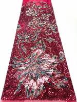 Tissu en dentelle brodée de sequins floraux A.Y.Disc, 100% polyester, écologique, 5 yards, pour robes de mariée, sacs de soirée, chaussures