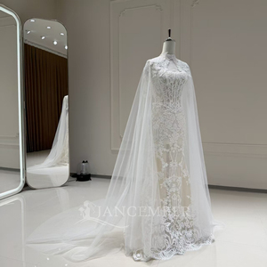 Robe de mariée moderne Xx102, élégante, coupe fourreau ajustée, avec appliques florales en dentelle 3D, traîne chapelle, longueur ras du sol, pour la mariée - Product Image 2