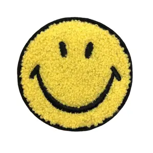 Design personalizado smiley face bordado chenille ferro no remendo para roupas chenille patches logotipo bordado