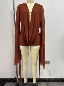 <span class=keywords><strong>Mini</strong></span> Abito Estivo Sexy in <span class=keywords><strong>Rete</strong></span> Elasticizzata con Scollo <span class=keywords><strong>a</strong></span> V Profondo e Schiena Scoperta, <span class=keywords><strong>a</strong></span> Maniche Lunghe, Vestito Aderente in 10 Colori - Product Image 6